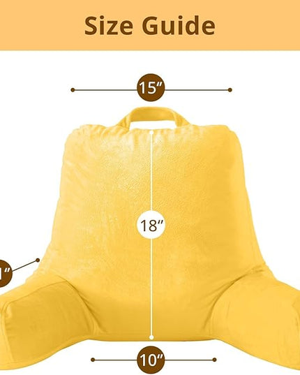Sasttie Reading Pillow, Velvet Back Pillow for Bed Sitting Up, Adult Back-Rest Support Cushion with Arms for Sit Up on Couch, Sofa, and Floor, Dorm Essentials, Reading Accessories, Yellow