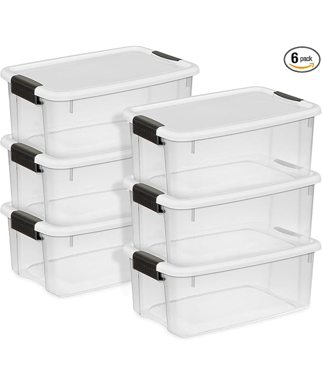 Sterilite 6-Pack Ultra Latching Box, Storage Bins with Lids, Clear Plastic, 18 Quart - Heavy-Duty Organizing Containers for Closet, Bathroom, and Office