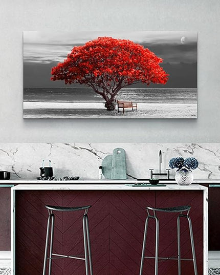 Wapluam Canvas Wall Art For Living Room Wall Decorations For Bedroom Office Wall Decor Black And White Wall Paintings Red Trees Landscape Wall Pictures Framed Artwork Home Decor Mural 20X40 inch