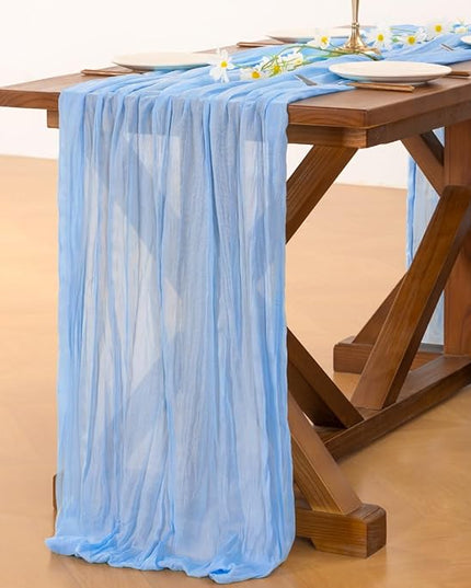 Socomi 6pcs Blue Christmas Cheesecloth Table Runner Boho Rustic Gauze 120 inch 10FT Cheese Cloth Runner for Wedding Party Baby Shower Birthday Home Decor Holiday Decorations