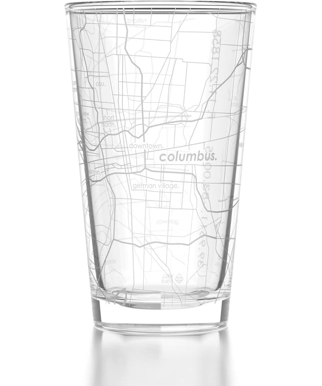 Well Told Engraved Columbus Ohio Map Pint Glass, Etched Beer Gift (16 oz, Clear) City Map Pint, Custom City Glassware, Gifts For Beer Lovers