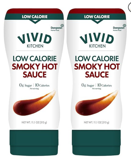 VIVID KITCHEN Low-Calorie Smoky Hot Sauce - 2 Pack - Zero Sugar, 10 Cal/Serving - Allulose Sweetened, No Preservatives or MSG - Easy Squeeze Bottle - Sauce for Tacos & Grilled Meats