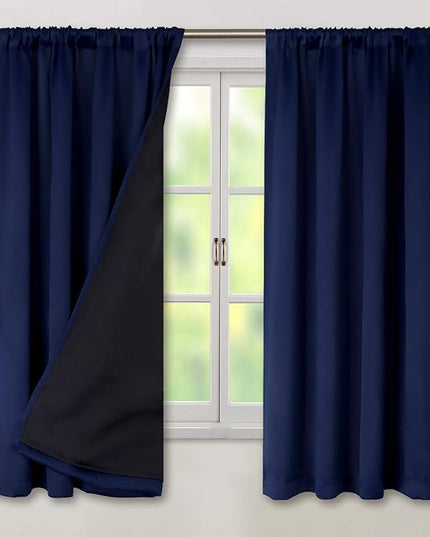BGment Full Blackout Curtains for Bedroom 63 Inch Length 2 Panels Set, 100% Room Darkening Thermal Insulated Soundproof Window Curtains with Rod Pocket, Each Panel 38 Inch Wide, Navy Blue