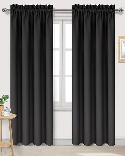 DWCN Blackout Curtains for Bedroom – Thermal Insulated Energy Saving Drapes for Living Room, Black, W 38 x L 84 Inch, Set of 2 Rod Pocket Curtain Panels
