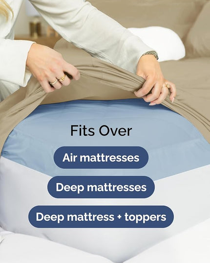 Extra Deep King Sheet Set - 6 Piece Breathable and Cooling Sheets - Hotel Luxury Bed Sheets Set - Easy & Secure Fit - Soft, Wrinkle Free and Comfy Sheets Set - Beige Sheet Set with Extra Deep Pockets