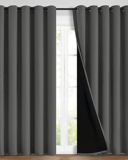 Yakamok Total Blackout Curtains, 2 Thick Layers Completely Blackout Soild Thermal Insulated Drapes with Black Liner for Bedroom(62Wx84L, Dark Grey, 2 Panels)