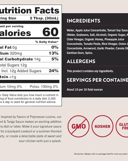 San-J - Gluten Free Sweet & Tangy Sauce - Well-balanced Sauce for Cooking - Non-GMO - 10 oz. Bottles - 2 Pack