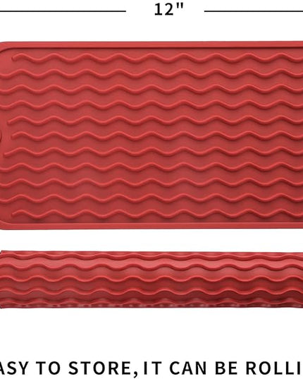 Silicone Dish Drying Mat for Multiple Usage,Easy clean,Eco-friendly,Heat-resistant Silicone Mat for Kitchen Counter or Sink,Refrigerator or Drawer Liner Red S 12 inches x 6 inches