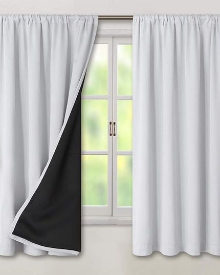 BGment Greyish White Thermal Insulated Blackout Curtains for Bedroom, 100% Black Out Curtains Noise Reduce Light Blocking Winter Curtains, Each Panel 52 x 63 Inch