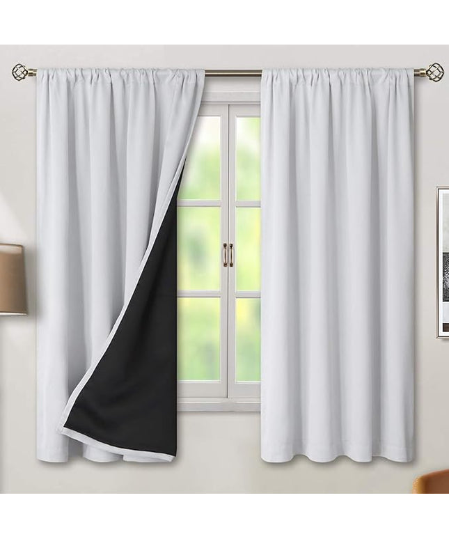 BGment Greyish White Thermal Insulated Blackout Curtains for Bedroom, 100% Black Out Curtains Noise Reduce Light Blocking Winter Curtains, Each Panel 52 x 63 Inch