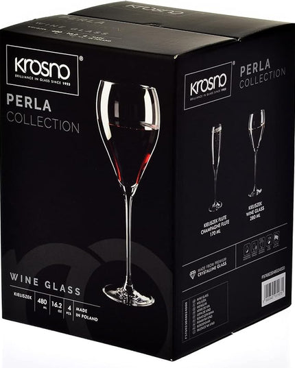 Krosno Red Wine Glasses, Set of 4, 16.2 oz, Perla Collection, Elegant Rounded Shape, Durable Crystalline Glass, Unique Design, Dishwasher Safe, Made in Europe
