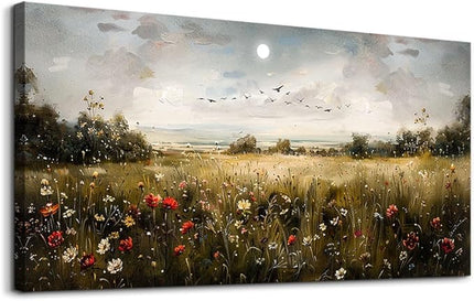 Wapluam Large Wall Art Living Room Wall Decor for Bedroom Wildflower Field Vintage Wall Art Canvas Prints Paintings Farmhouse Artworks Pictures Modern Aesthetic Home Wall Decoration Ready To Hang