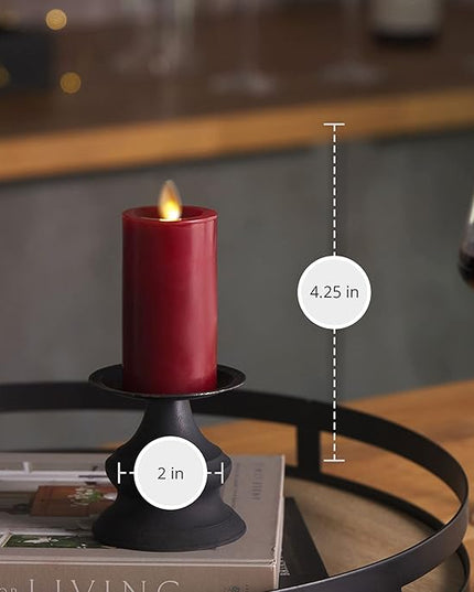 Luminara Classic Slim Flameless LED Candle, Burgundy 2" x 4.25", Battery Operated Moving Flame Pillar w/Timer, Safe Realistic Wax Candle, Home Decor