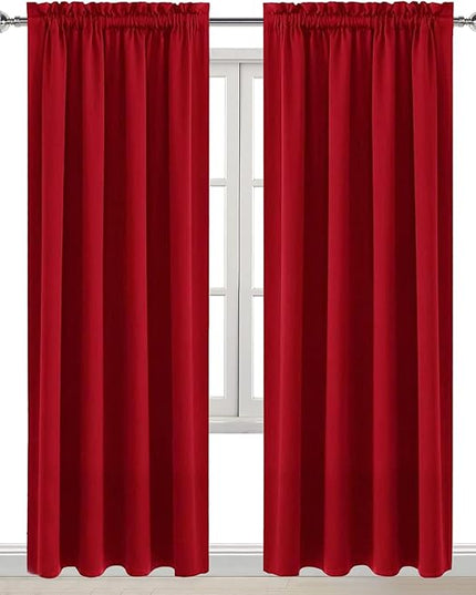 DWCN Christmas Blackout Curtains Room Darkening Thermal Insulated Bedroom Curtains Window Curtain Panels, 52 x 84 inches Long, Set of 2 Red Rod Pocket Drapes