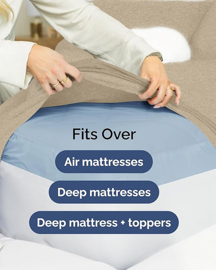 Extra Deep King Sheet Set - 6 Piece Breathable and Cooling Sheets - Hotel Luxury Bed Sheets Set - Easy Fit - Soft, Wrinkle Free and Comfy Sheets Set - Heathered Beige Sheet Set with Extra Deep Pockets
