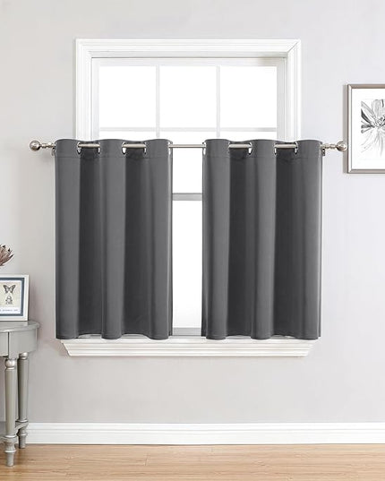 ChrisDowa Small Window Curtains 36 inches Long for Bedroom - Grommet Short Thermal Insulated Room Darkening Curtains for Kitchen (2 Panels, Grey, 52 x 36 Inch)