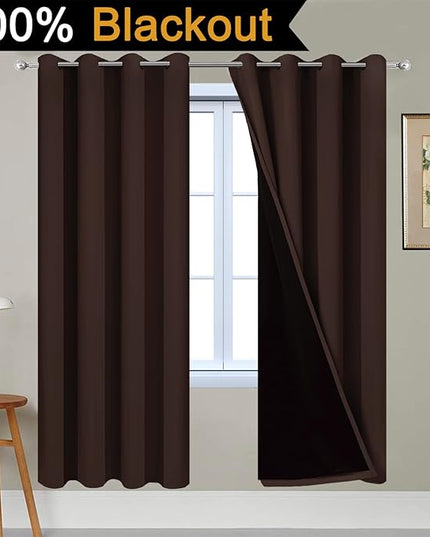 Yakamok Blackout Curtains 72 Inches Long,Blackout Curtain Panels for Bedroom, 2 Thick Layers Grommet Top Thermal Insulated Drapes with Black Liner for Living Room(52Wx72L, Chocolate Brown, 2 Panels)