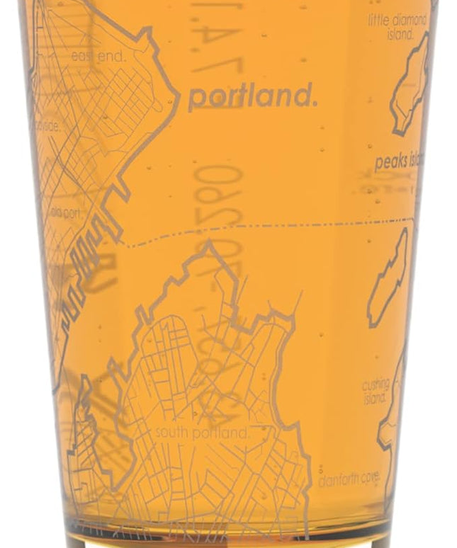 Well Told Engraved Portland Maine Map Pint Glass, Etched Beer Gift (16 oz, Clear) City Map Pint, Custom City Glassware, Gifts For Beer Lovers