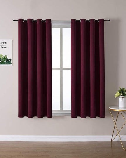 ChrisDowa Grommet Blackout Curtains for Bedroom and Living Room - 2 Panels Set Thermal Insulated Room Darkening Curtains (Burgundy Red, 52W x 45L)