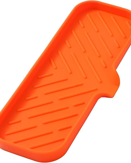 Silicone Bathroom Soap Dishes with Drain Spout-Bathroom and Kitchen Sink Organizer,Sponge Holder,Dish Soap Tray,Perfect for Dispenser,Scrubber,Bottle,Cup on Sink or Counter-Orange 12"×4"