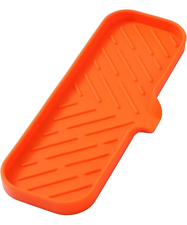 Silicone Bathroom Soap Dishes with Drain Spout-Bathroom and Kitchen Sink Organizer,Sponge Holder,Dish Soap Tray,Perfect for Dispenser,Scrubber,Bottle,Cup on Sink or Counter-Orange 12"×4"