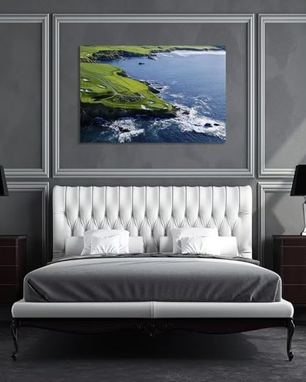 Pebble Beach Golf Course Canvas Wall Art for Living Room Bedroom Bathrooom Home Decorations California Coastal Golf Course Picture Poster Framed Artwork Ready to Hang(28''H x 44''W)