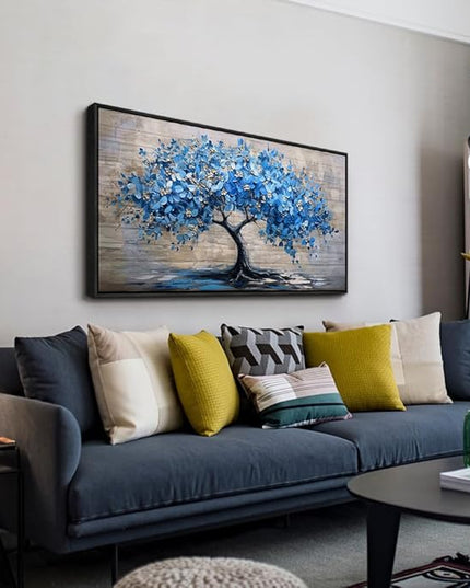 ERQINHUA Large Canvas Wall Art For Living Room Farmhouse Wall Decor For Bedroom Abstract Paintings Blue Tree Black Framed Wall Pictures Artwork Office Mural To Hang Dormitory Home Decor 20x40 In