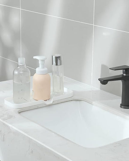 Silicone Bathroom Soap Dishes with Drain Spout-Bathroom and Kitchen Sink Organizer,Sponge Holder,Dish Soap Tray,Perfect for Dispenser,Scrubber,Bottle,Cup on Sink or Counter-White 12"×4"