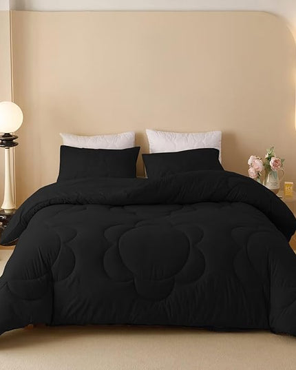 Luxlovery Black Comforter Set Cal King Sunflower Quilted All Black Bedding Comforter Set California Boho Chic Solid Plain Color Soft Breathable Blanket Quilts Women Men Farmhouse Bedding
