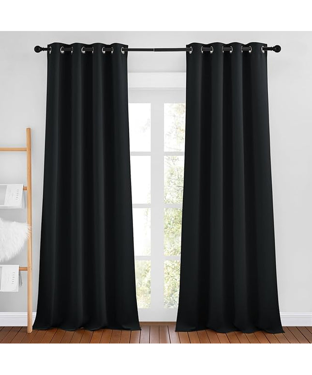 NICETOWN Black Out Curtains 102 inches Long, Grommet Thermal Insulated Solid Blackout Curtains Privacy Window Treatments for Bedroom/Living Room, W46 x L102, 2 Panels
