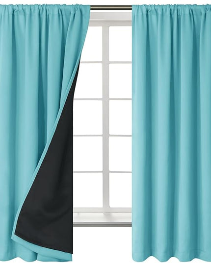 BGment 100% Blackout Curtains for Bedroom 63 Inch Length, Full Room Darkening Curtains for Living Room Rod Pocket with Thermal Insulated Liner, Each Window Curtains 2 Panels, 42 x 63 Inch, Aqua