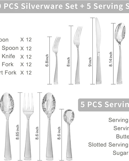 KINGSTONE Silverware Set, 65-Piece Flatware Set for 12, 18/10 Stainless Steel Cutlery Set with Bead Edge, Utensil for Kitchen, Home, Party, Wedding, Mirror Polished, Dishwasher Safe, Featured Gifts