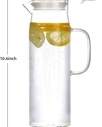 hjn Glass Pitcher with Lid Glass Water Carafe with Handle, Fridge Water Jug Cold or Hot Beverages, Iced Tea, Milk, Juice 1500ml/51oz & glass lid