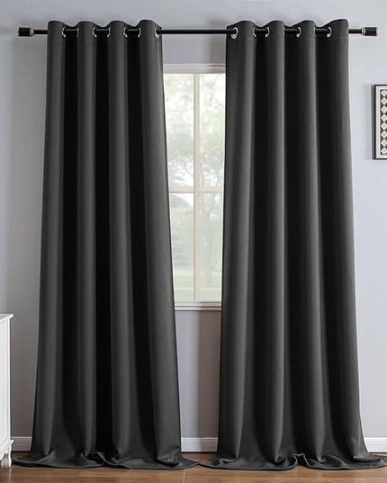 Blackout Curtains 108 Inch Length 2 Panels Set, Black Out Curtains for Bedroom 108 Inch Long, Grommet Energy Saving Room Darkening Drapes for Living Room Window Dark Grey(W52 x L108)