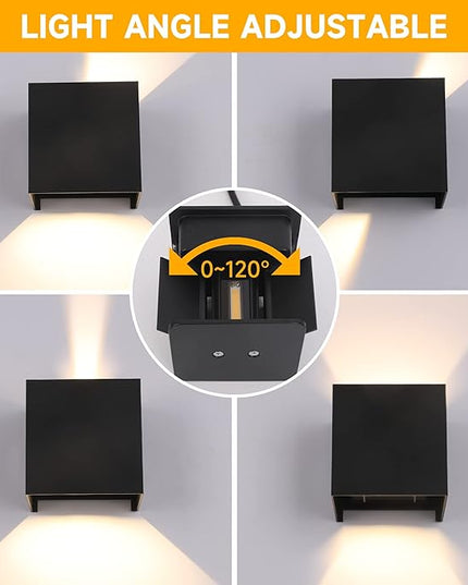 4-Pack LED Outdoor Wall Mount Lights Exterior/Interior, Square Modern Wall Sconce Fixture Set, Up and Down Lights IP65 Outdoor Waterproof Lights, 12W Warm Light 3000K Light Sconce (Matte Black)