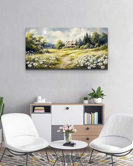 ERQINHUA Large Wall Art For Living Room Canvas Wall Decor For Bedroom Office Field Scenery Flower Watercolour Painting Farmhouse Decorations Wall Pictures Artwork Ready To Hang Home Decor 24"X48"