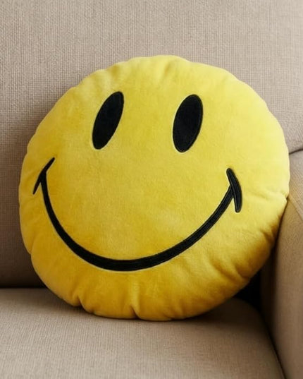 Smiley Face Pillow - Cute Plush for Fun Bedroom Decor - 16" X 16" Soft Cotton Cool Smiley Pillow with Inserts Included - Birthday Gift - Room Decor Aesthetic for Bedroom. (Yellow)