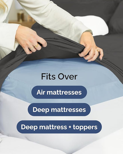 Extra Deep Cal King Sheet Set - 6 Piece Breathable and Cooling Sheets - Hotel Luxury Bed Sheets Set - Easy Fit - Soft, Wrinkle Free and Comfy Sheets Set - Charcoal Sheet Set with Extra Deep Pockets