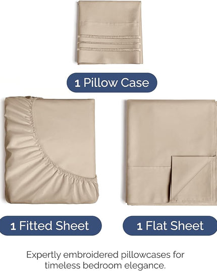 Twin Size 3 Piece Sheet Set - Comfy Breathable & Cooling Bed Sheets Set - Hotel Luxury Bedding for Women, Men, Kids, Teens, Boys & Girls - Deep Pockets, Ultra-Soft and Wrinkle Free - Oeko-Tex - Cream