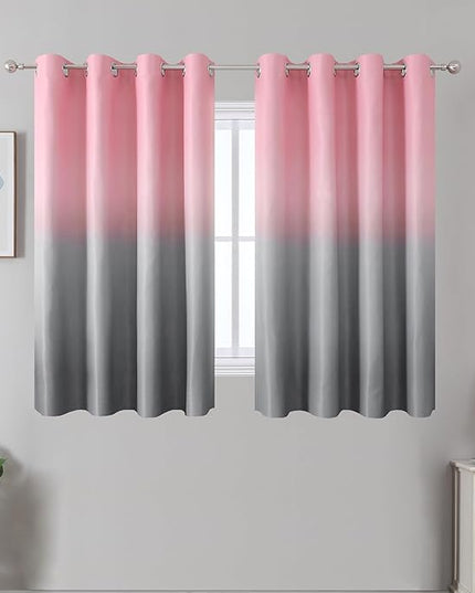 Estelar Textiler Grey and Pink Blackout Curtains for Bedroom 54 Inches Long, Room Darkening Thermal Insulated Ombre Grommet Curtains & Drapes for Kitchen and Bathroom, 52Wx54L Inch, 2 Panels