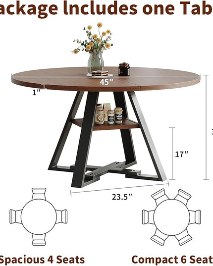 Walnut Round Dining Table Set for 4, Mid-Century Modern Kitchen Table and Chairs, Small Space Dining Room Furniture for Apartment, Breakfast Nook or Studio (Boxwood-1 Storage Table)