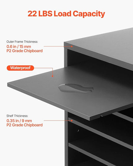 VEVOR Literature Organizer, 5 Compartments Office Mailbox with Adjustable Shelves, Wooden Mailbox Sorter Medium Density Fiberboard Office Home Classroom Storage for Files, Documents, Papers, Grey