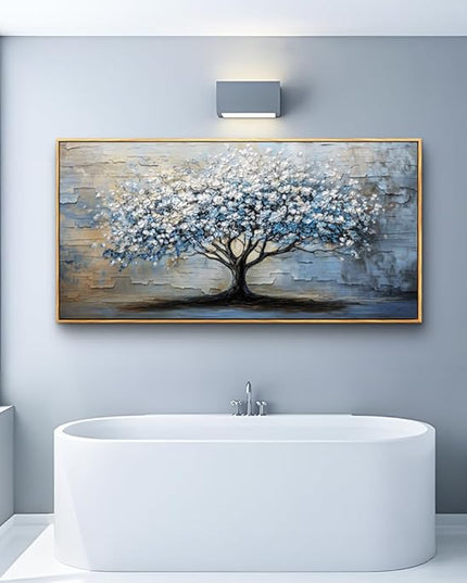 ERQINHUA Abstract Wall Art Living Room Large Wall Decor Wood Framed Art For Office Wall Pictures Blue Grey Tree Painting Canvas Printing Artwork Bedroom Restaurant Home Decoration Aesthetic 30"X60"