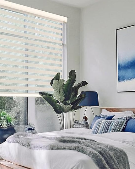 ShadesU Cordless Zebra Blinds – Light Filtering Dual-Layer Window Shades for Privacy (Cream Color) (Maximum Height 72") (Width 30.5")