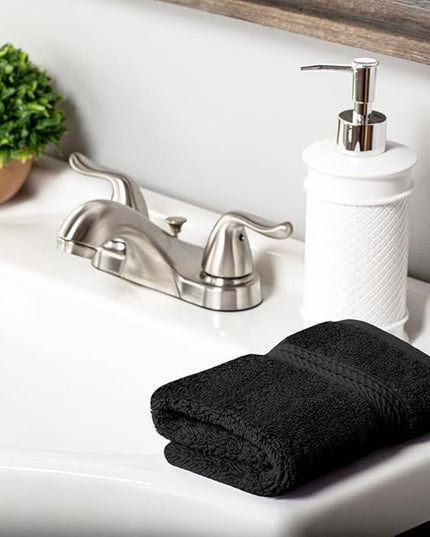 Superior Egyptian Cotton Pile Face Towel/Washcloth Set of 6, Ultra Soft Luxury Towels, Thick Plush Essentials, Absorbent Heavyweight, Guest Bath, Hotel, Spa, Home Bathroom, Shower Basics, Black