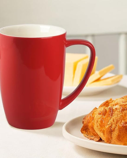 homEdge Porcelain Mug Set, 16 Ounces Cup for Tea, Latte, Mocha, Hot Chocolate, Set of 6, Red