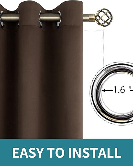 BGment Blackout Curtains for Living Room - Grommet Thermal Insulated Room Darkening Curtains for Bedroom, 2 Panels of 42 x 72 Inch, Brown