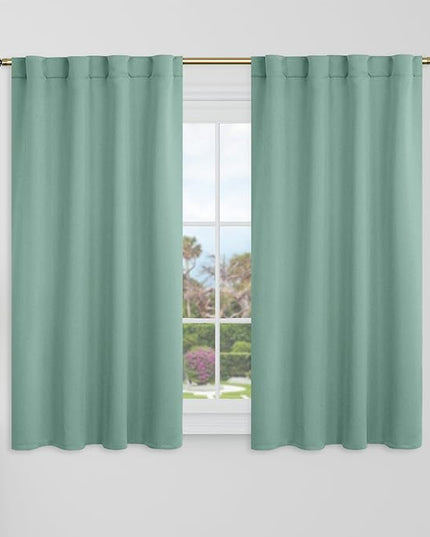 BGment Frosty Green Short Blackout Curtains for Bathroom Window - 34 x 40 inch Privacy Curtains Thermal Insulated Room Darkening Rod Pocket and Back Tab Drapes for Kitchen/Cafe/Camper, 2 Panels