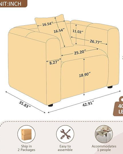 VANOMi 42" Width Accent Chair for Living Room, Modern Lounge Chair with Pillow, Comfy Upholstered Boucle Single Sofa Chair for Living Room (Light Khaki)