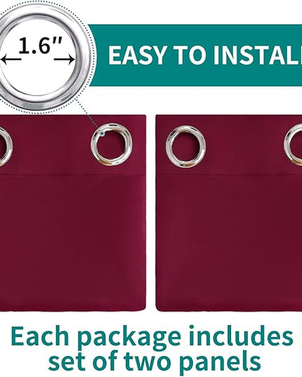 BGment Blackout Curtains for Bedroom - Grommet Thermal Insulated Room Darkening Curtains for Living Room, Set of 2 Panels, Each 46 x 72 Inch, Burgundy Red